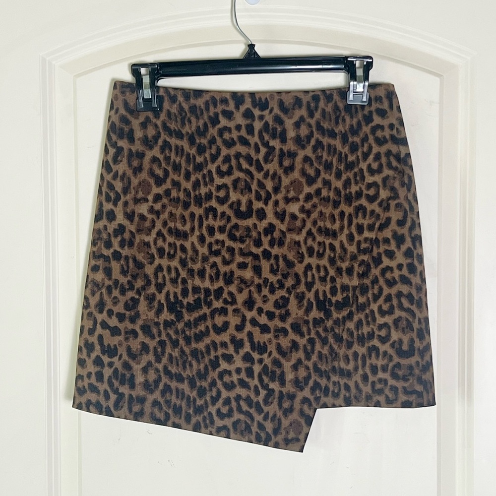 Ann Taylor Leopard Print Wool Blend Mini Skirt Asymmetrical Wrap Maximalist